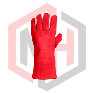 Welding <b>Gloves</b> <b>Red</b> Heat Fire Resistant Leather Anti-Static Tear-Resistant 11 oz 14-inch Knit Wrist Silicone-Free Powder-Free for - Product Image 3