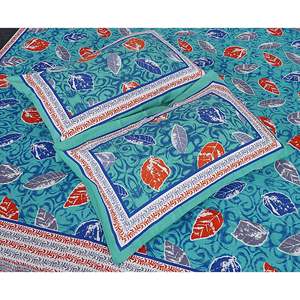 Jaipuri Print Blue Cotton 240 TC Double Bedsheet with 2 Pillow Covers 3-Pc Set for <b>King</b> <b>Size</b> Beds 100% Cotton Home Use - Product Image 3