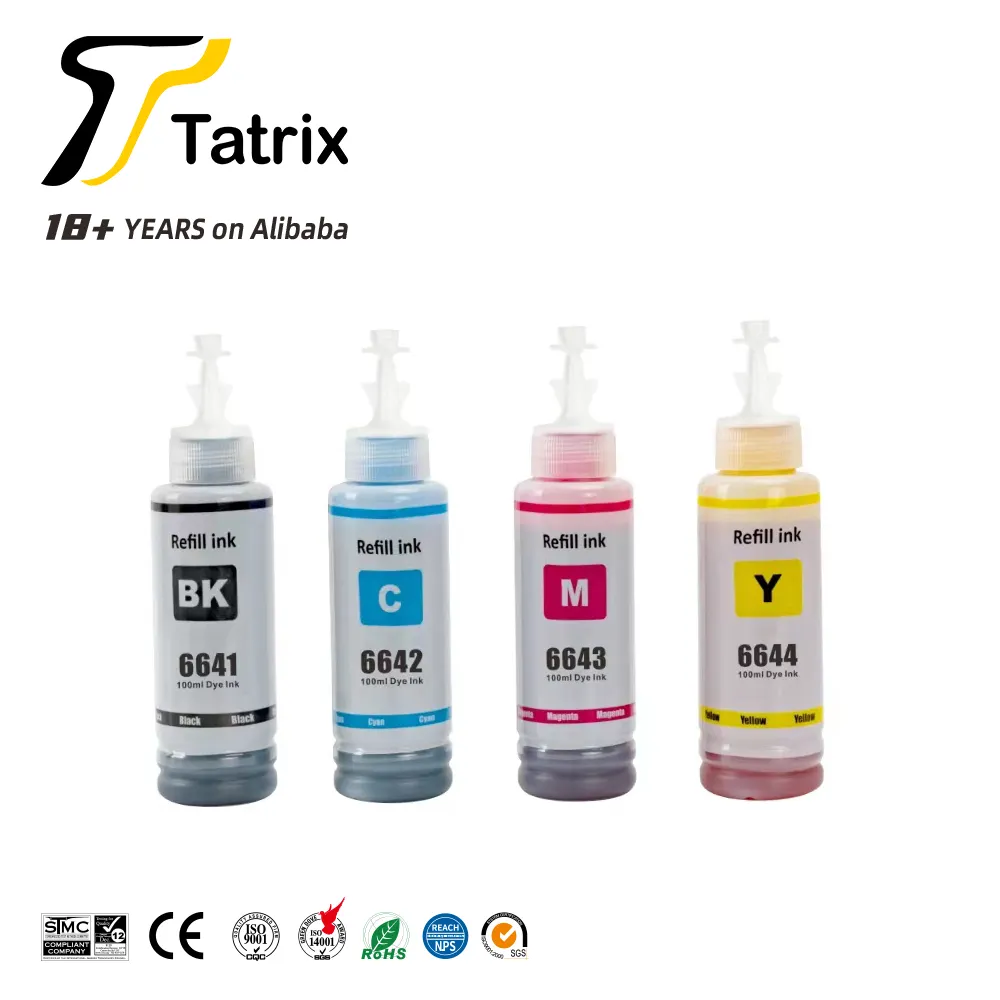 Tatrix T6641 Hot Refill Ink tương thích nước dựa trên chai refill số lượng lớn Mực in phun 664 t664 T6641 T6644 cho epson L200 máy in