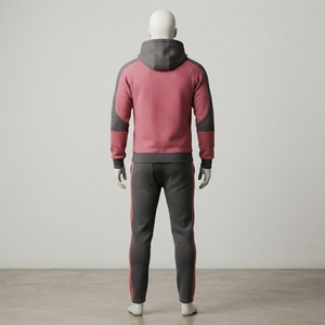 <b>Men's</b> Pink Gray Hoodie Tracksuit Sets Colorblock <b>Pullover</b> Sweatshirt Jogger Pants Sportswear Training Gym Fitness Activewear Set - Product Image 3