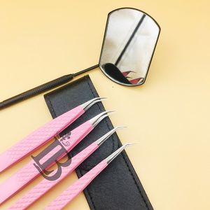 Pinzas Rosadas de Acero Inoxidable con Punta de Fibra, Pinzas para Pestañas de 90 Grados con Punta Serrada, Uso para Cejas, Logotipo Personalizado, Pestañas Planas de Mink - Product Image 1