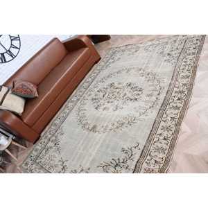 พรมตุรกีขนาด 5.9x8.7 ฟุต พรมวินเทจขนาดใหญ่ พรมขนสัตว์สีเทาแบบปะติดปะต่อ - Product Image 4