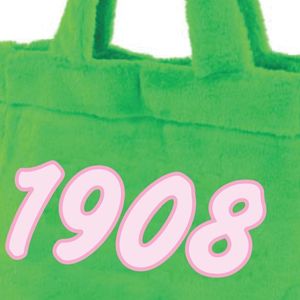AKA borsa Tote in pelliccia di confraternita verde con lettere ricamate rosa 1908 morbido materiale peluche accessorio collegiale regalo di confraternita - Product Image 3