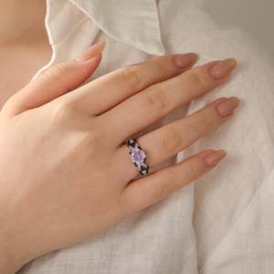 Jeulia Twisted Two-Tone Octagonal Rose Cut Zircon Engagement <b>Ring</b> in <b>Titanium</b> - Product Image 6