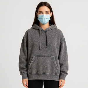 Sel acide lavé brodé hiver Vintage surdimensionné sweats à capuche haute Streetwear mode décontracté correspondant cordon - Product Image 6