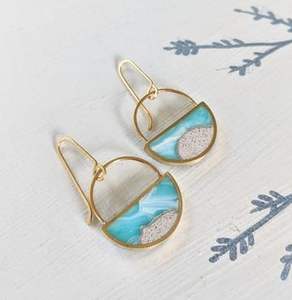 SQUARE HOT GOLD FOIL BLACK WHITE RESIN AND <b>WOODEN</b> <b>Heart</b> Shape Earrings Square Round Geometric <b>Wooden</b> Resin Drop Earrings - Product Image 3