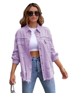 Blouson vintage en denim perlé pour femme, manteau bleu brodé d'automne, vêtements d'extérieur imprimés à col rabattu, Jaqueta lavé - Product Image 5