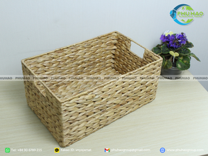 Juego de cesta de jacinto de agua de ratán de algas marinas con marco de metal, artesanías vietnamitas duraderas y ecológicas - Product Image 6