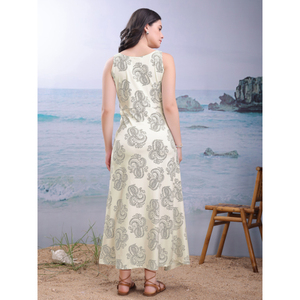Vestido largo acampanado para mujer sin mangas cuello barco estampado Floral estirable tela importada Elegante ropa de fiesta de 50 pulgadas - Product Image 5
