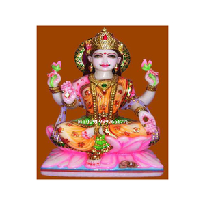 ผู้ผลิตหินอ่อนสีขาวอินเดียรูปเทพีลักษมีมาตา ที่นั่งบนดอกบัว พร้อมฐานอัศรวาด ใช้สำหรับตกแต่งบ้านและวัด - Product Image 1