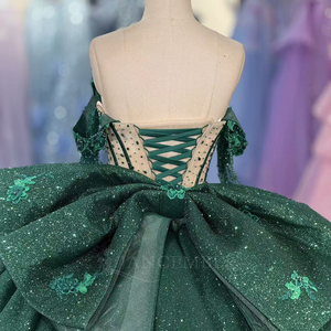 5799 Robe de Quinceañera pour femme, coupe princesse, effet illusion, avec décolleté cœur, effet bouffant, imprimé et broderie, traîne chapelle, antistatique - Product Image 6