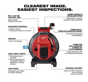 Offre Exceptionnelle 3973-22 Kit Système d'Inspection de Canalisations et Égouts avec Caméra Projecteur CMOS H.265 720P de 120 pieds et Hub de Contrôle 500 Go - Product Image 2