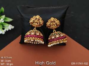 Bijoux de Temple en or poli de styliste, magnifique Style fantaisie, boucles d'oreilles Jhumka - Product Image 3