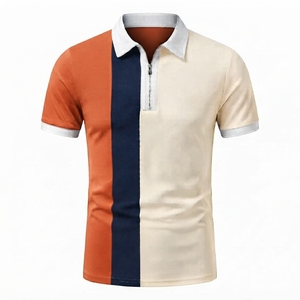Polo pour homme à col zippé, coupe classique, prix abordable, haute qualité, service OEM, logo personnalisé, motif uni - Product Image 3