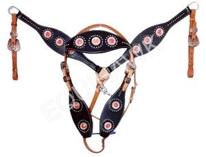 Ensemble de têtière et de plastron Western en cuir de qualité légère Design concis Vêtements équestres-pour licou et circonférence d'équitation - Product Image 5