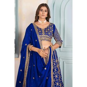 ชุดเลเฮนกาโชลีสำหรับผู้หญิงคุณภาพดีที่สุดแบบขายส่ง ลายพิมพ์อินเดียแบบดั้งเดิม ทรงเอไลน์ยาวถึงพื้น เป็นมิตรกับสิ่งแวดล้อม พร้อมงานปัก - Product Image 3