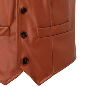 Chaleco de Poliéster Color Marrón Claro, Diseño de Cuello en V, Cierre de Cuatro Botones, Completamente Forrado, Dos Bolsillos, Estilo Casual Vintage, Transpirable, Puro - Product Image 5