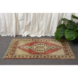 พรมตุรกีโบราณขนาด1.6 x 3.3ft ขนแกะสีเบจสีเบจทรงคิลิมขนาดใหญ่สี่เหลี่ยมผืนผ้าดีไซน์โถงทางเดินขนาด10มม. สำหรับห้อง - Product Image 2