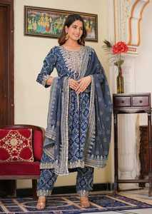 Indian Hand Thread Multicolor Embroidery Work Straight Kurta for Women for <b>Wedding</b> Party Daily Wear Indian Ethic Wear - Product Image 4