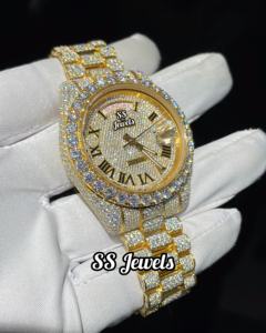 Montre automatique de luxe unisexe, sertie de diamants, fabriquée à la main, en acier inoxydable, 41 mm, haute qualité, diamants VVS, plaqué or jaune, glacée, hip-hop - Product Image 6