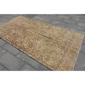 Alfombra turca de lana clásica Beige marrón de 4,9x9,2 pies, diseño de retazos para entrada, sala de estar, dormitorio, respaldo de látex Rectangular - Product Image 4