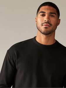 T-shirt à manches longues personnalisé pour hommes T-shirt ras du cou côtelé à épaules tombantes de luxe vierge 100% coton T-shirts pour hommes de grande taille - Product Image 4