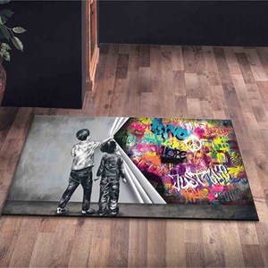 Alfombra Estampada Banksy Behind the Curtain, Alfombras Modernas, Decoración de Salón, Alfombra de Chenilla - Product Image 5