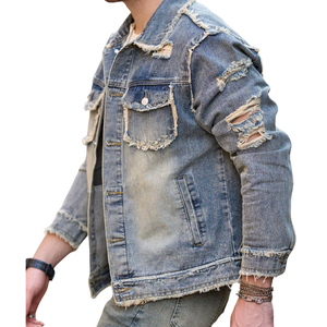 Chaqueta de Mezclilla para Hombre, 100% Algodón, Estilo Vintage, Desgastada, con Bordes Deshilachados, Botones al Frente, Manga Larga, Casual, para Primavera y Otoño - Product Image 4