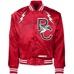 Chaqueta bomber clásica de satén con parches decorativos coloridos Chaqueta bomber ligera de satén - Product Image 1