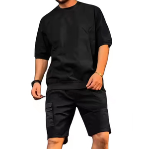 Ensemble short et t-shirt décontracté en polyester/coton pour homme, imprimé, respirant, surdimensionné, lavé à la sueur, en tissu éponge uni, séchage rapide - Product Image 6