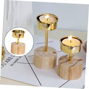 Portavelas de luz de té de madera, candelabro dorado nórdico, decoración de escritorio, decoración de chimenea, decoración de madera, decoración de boda, soporte de vela de madera - Product Image 5