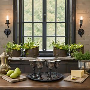 <b>Set</b> of <b>6</b> Reusable Pure Brass Goblet with Tray <b>for</b> Serving Whisky Wine Cocktail in Hotels and Restaurants - Product Image 6