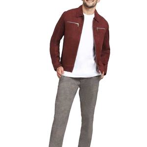 Classic Brown <b>Men</b> <b>Suede</b> Leather Canvas Winter <b>Jacket</b> with Stand Collar Waterproof & Breathable Front Logo for Casual Outdoor Use - Product Image 1