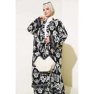 Ensemble Kimono 2 Pièces Motif Ethnique Noir Ecru - Product Image 1