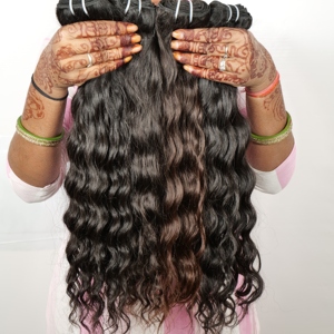 100% naturel non transformé cuticule aligné armure ondulée Extensions de cheveux humains indiens couleur noire lâche vague profonde Style Temple Source - Product Image 2