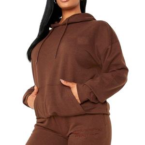 Venta al por mayor de las mujeres de gran tamaño 100% de algodón pulóver con capucha sudadera de punto largo sólido 3D liso hombro para gimnasio logotipo frontal - Product Image 4