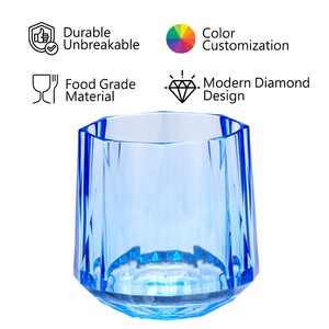 [Holar] Taiwan Made Plastique Rétro Bleu Diamant Design Gobelet Verre pour Whisky Vin Vodka Cocktail Brandy - Product Image 3