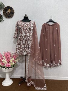 Élégante chaîne marron séquence Salwar Kameez pour femme Palazzo paire avec Dupatta pour mariages fêtes festivals - Product Image 6