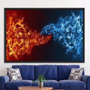 ศิลปะบนผืนผ้าใบลายสงคราม: ภาพพิมพ์ตกแต่งผนังแบบนามธรรม สีแดงกับสีน้ำเงิน,1P:กรอบสีดำ - Product Image 1