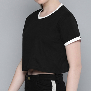 Sonnerie style haut court O cou t-shirts tenue décontracté blanc femmes haut court t-shirt femmes sonnerie style t-shirts couleur unie en gros - Product Image 3