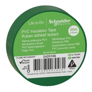 Pour SCHNEIDER ELECTRIC 2420106 Ruban isolant Thorsman 19 mm X 20 m Vert Lot de 8 - Product Image 1