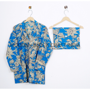 Conjunto de pijama de algodón hecho a mano indio con estampado Floral, ropa de dormir de estilo informal para mujer para verano, ropa de noche transpirable, ropa de playa - Product Image 5