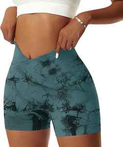 Pantalones cortos de Yoga de cintura alta para mujer con elástico transpirable color sólido diseño personalizado y logotipo al por mayor - Product Image 5