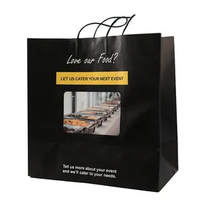 Sacchetto di carta kraft nero riciclabile con il proprio logo per il ristorante cibo imballaggio da asporto bolsas de papel sacchetti di carta