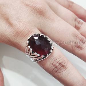 Anillo de Plata de Ley 925 con Granate Rojo Natural, Piedra de Nacimiento de Enero, Todas las Tallas, Joyería Fina Árabe, Recién Llegado - Product Image 3