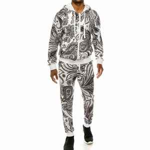 Meilleure usine hommes velours hiver imprimé survêtement Jogging costume 100% coton à capuche taille élastique respirant Anti-rétrécissement séchage rapide - Product Image 2