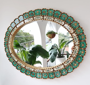 Beautiful Turquoise <b>Gold</b> <b>Mirror</b>, 70cm Oval, Interior decoration, Decorative <b>mirrors</b> Venetian Silver Accent - Product Image 2