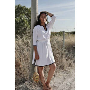 Nuevo verano Mujer moda Casual vacaciones desgaste corto Mini longitud 3/4 mangas con cordones corto mujeres vestido ahuecado elegante Casual - Product Image 4