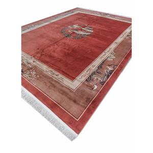 Tapis en laine noué à la main Aalam, motif médaillon rouge-orange, kilim abstrait fait main pour la maison, 9x12 rectangulaire, idéal pour adolescents, entrée et couloir - Product Image 2