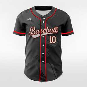 Maillot de baseball personnalisé sublimé pour homme, noir avec bordure rouge, 100 % polyester anti-humidité, manches courtes, boutons sur le devant, uniforme d'équipe - Product Image 2